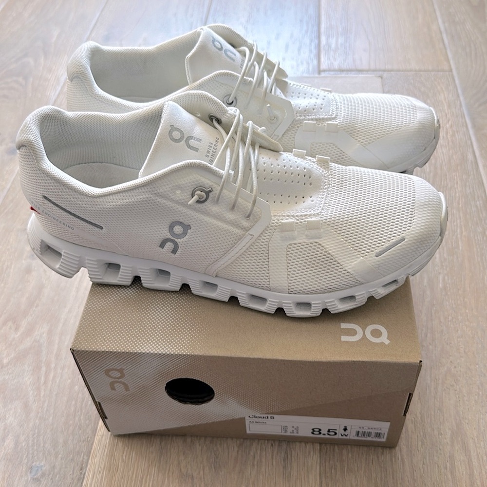 On Women’s Cloud 5 Sneaker in All White